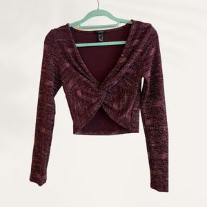 burgundy Cambodian Fabric "Forever 21" long sleeve long V neck top